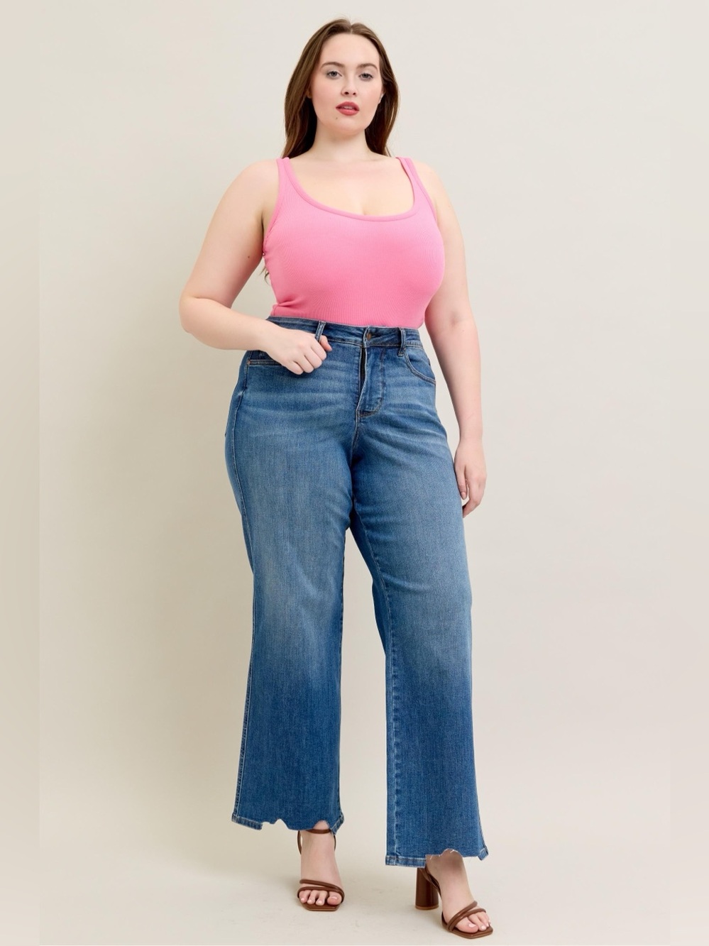 Judy Blue Full Size High Waist Tummy Control Chew Hem Destroy Wide Jeans 🛍️